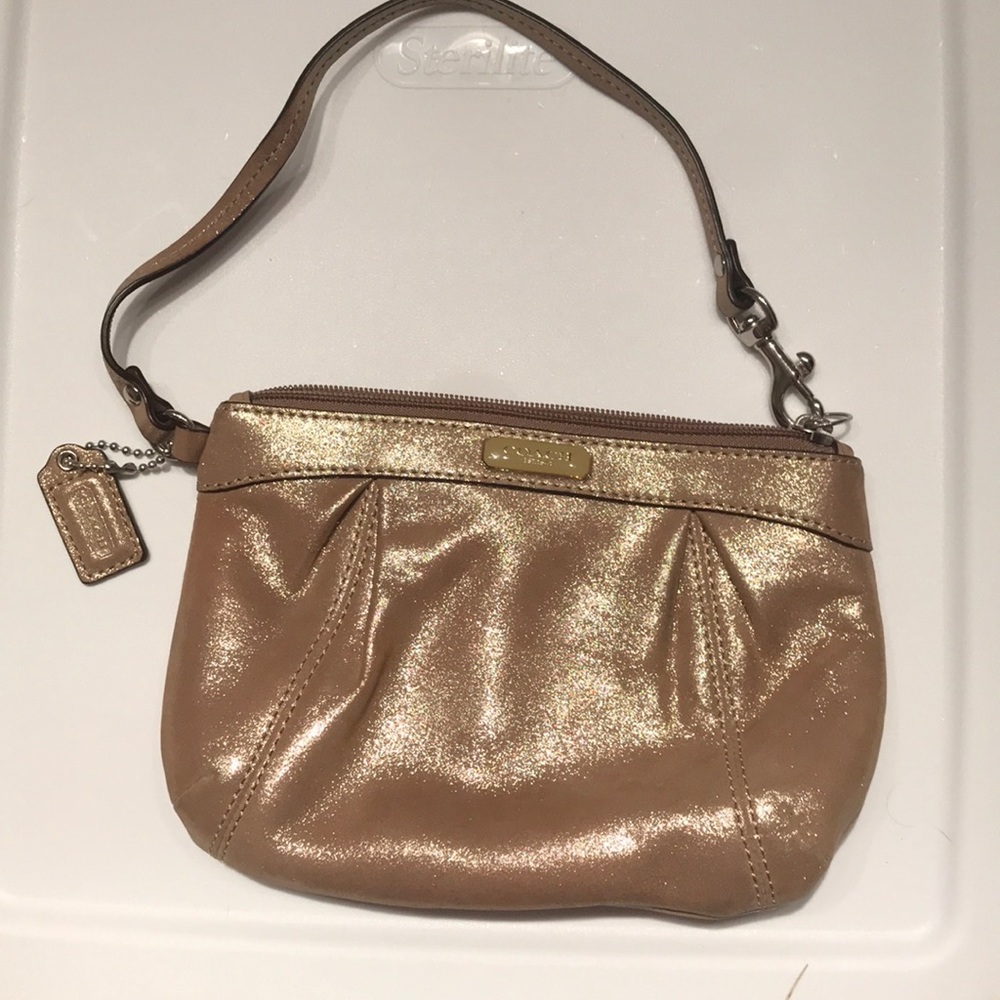 Coach tan shimmer glitter wristlet